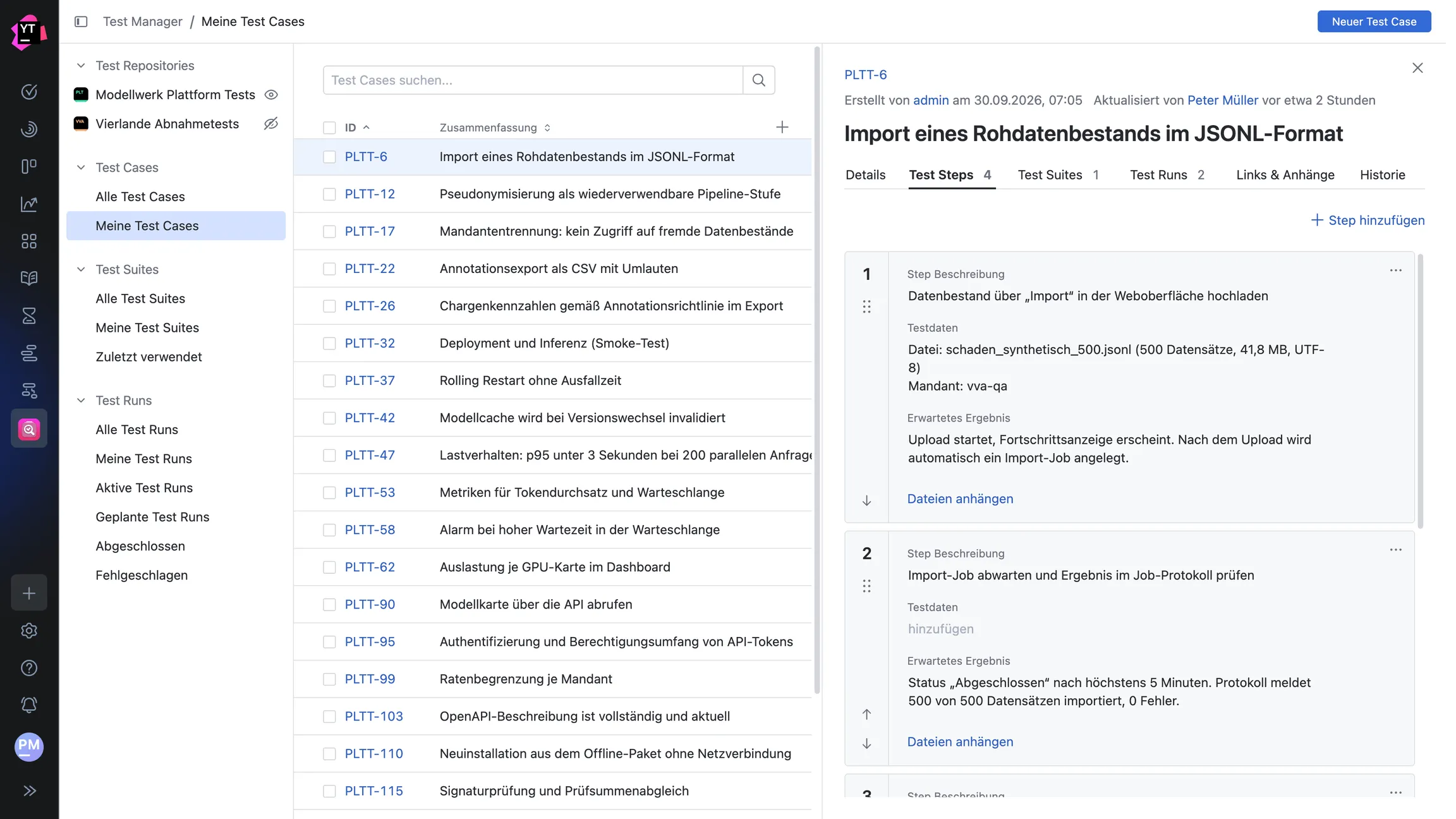 View “My Test Cases” with test steps of a test case