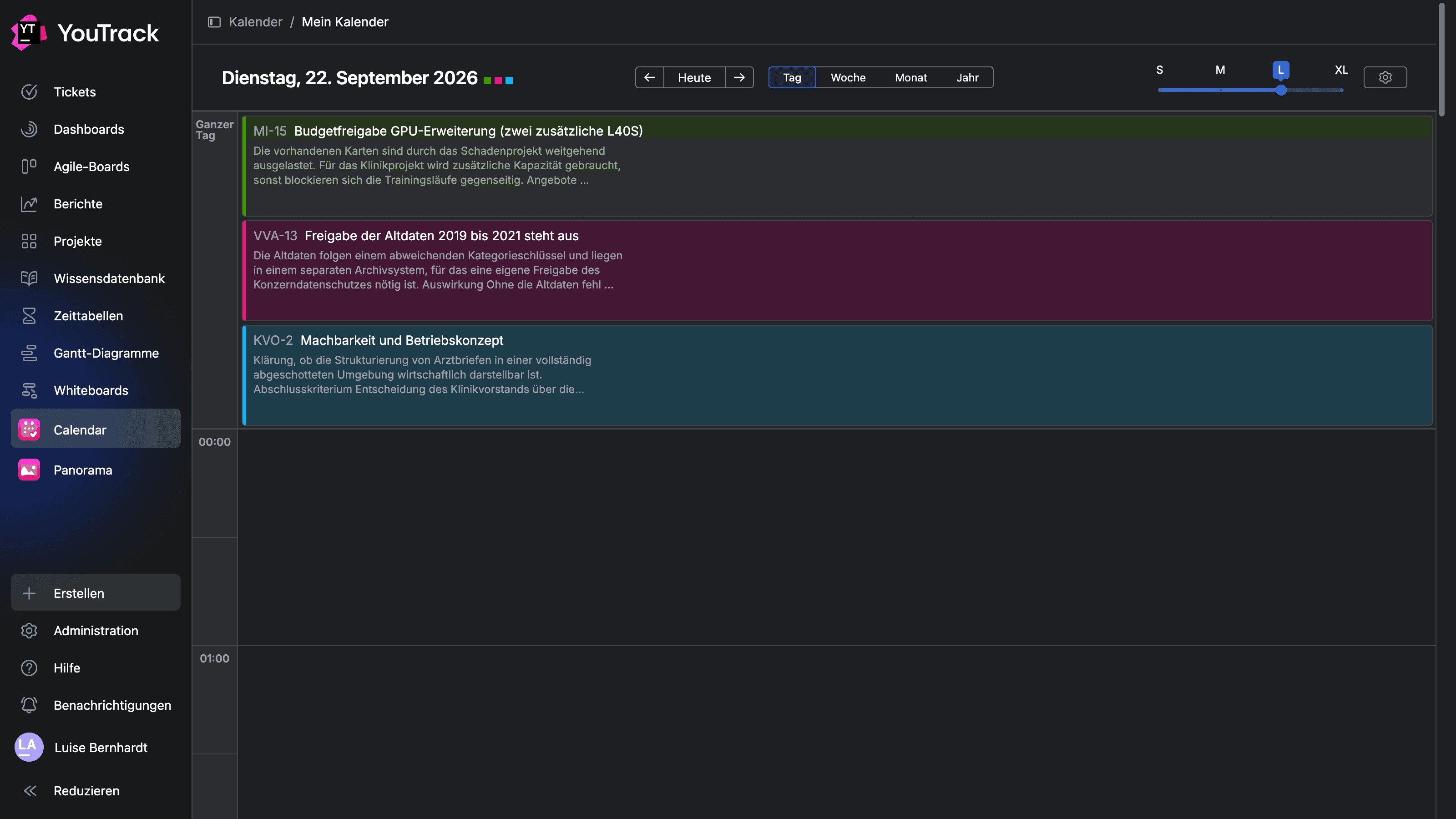 "My Calendar" as the main application in the YouTrack sidebar